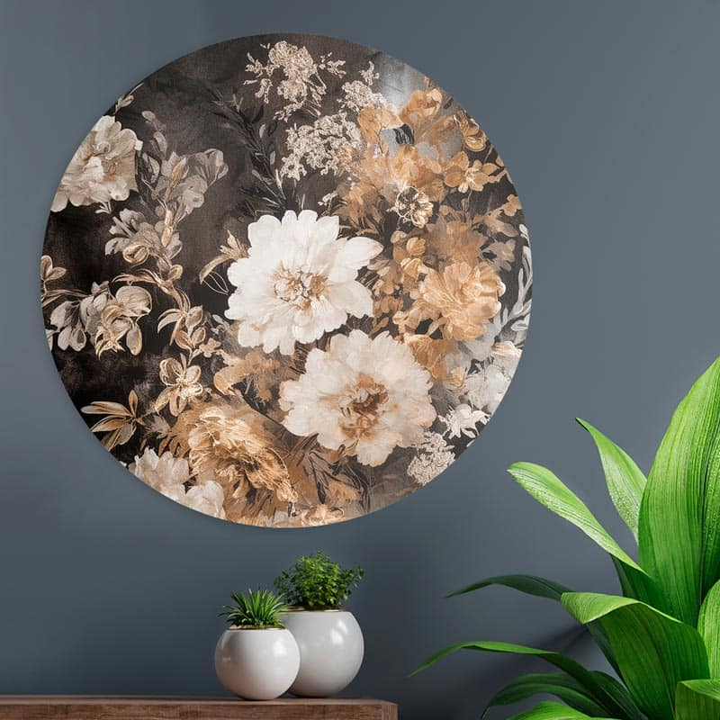 bloemen-loaff-boeket-veld-chique-luxe-botanisch-bloem-boeket-kunstwerk-artistiek-werk-aan-de-muur-muur-huiskamer-muur-decoratie-wanddecoratie-muurcirkel-cirkel-cirkels-interieur