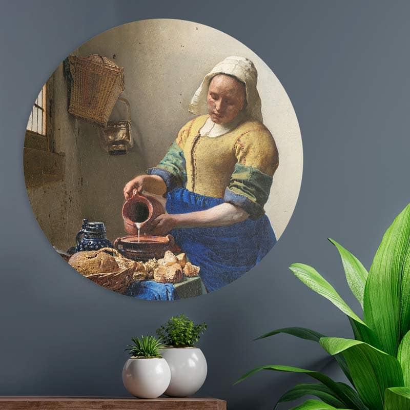 het-melkmeisje-johannes-vermeer-muur-huiskamer-muur-decoratie-wanddecoratie-muurcirkel-cirkel-cirkels-interieur