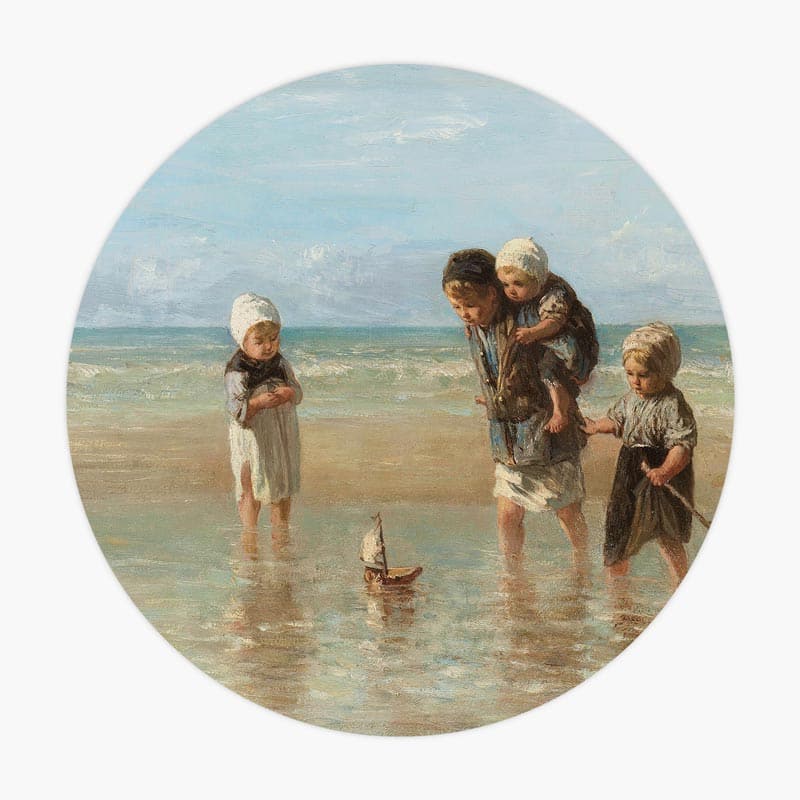 kinderen-der-zee-op-het-strand-muur-decoratie-wanddecoratie-muurcirkel-cirkel-cirkels-interieur