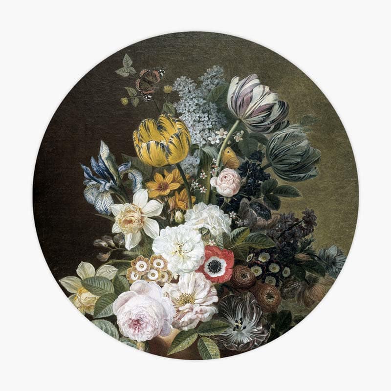 oude-meester-Stilleven-met-bloemen-op-een-stenen-plint-muur-decoratie-wanddecoratie-muurcirkel-cirkel-cirkels-interieur