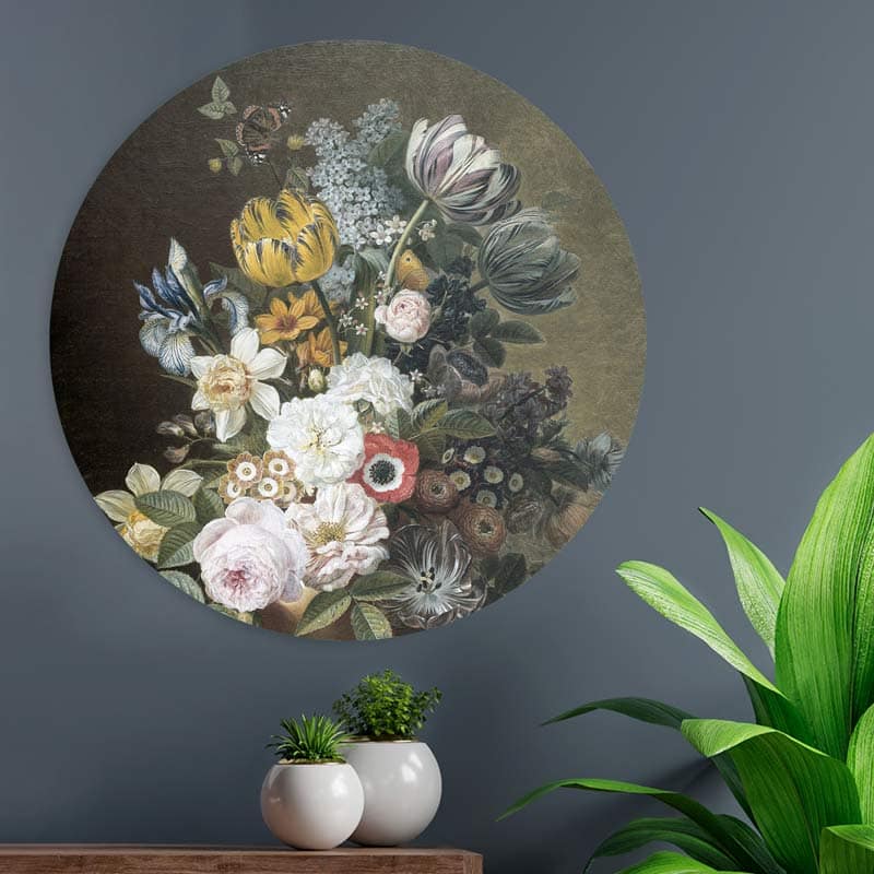 oude-meester-Stilleven-met-bloemen-op-een-stenen-plint-muur-huiskamer-muur-decoratie-wanddecoratie-muurcirkel-cirkel-cirkels-interieur