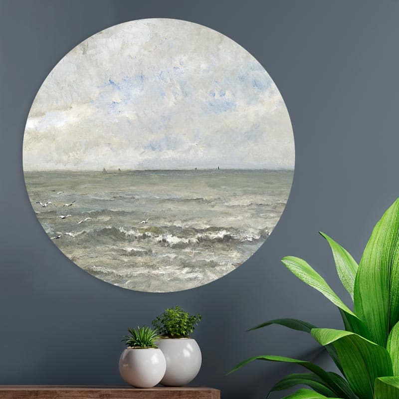 strand-zee-kinder-boten-wolken-Zeegezicht-Charles-Francois-Daubigny-muur-decoratie-wanddecoratie-muurcirkel-cirkel-cirkels-interieur
