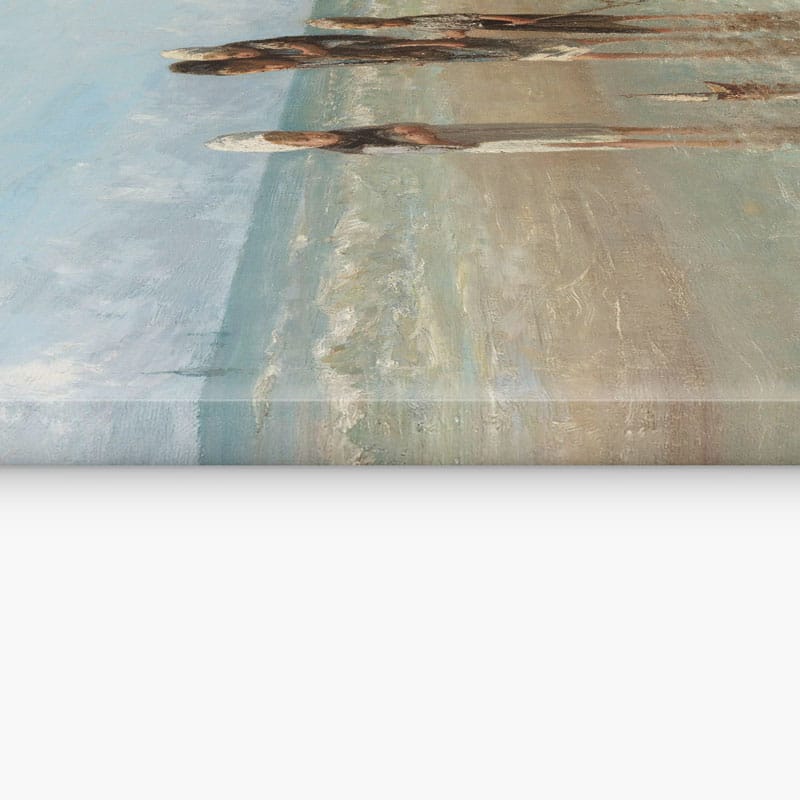 loaff-Kinderen-der-zee-strand-boot-bootjes-kinderen-mensen-3-drie-muur-decoratie-wanddecoratie-interieur-canvas-baklijst-lijst-zwarte-gespannen-doek-houten-frame