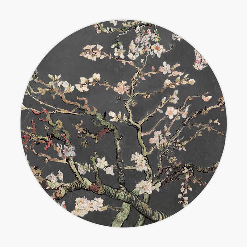 Amandelbloesem-zwart-donker-muur-decoratie-wanddecoratie-muurcirkel-cirkel-cirkels-interieur-exclusief